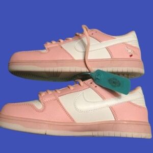 Nike Pink and White Low SB Dunks With Pigeon